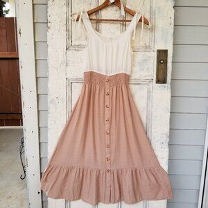 Pink&White Flowy Dress W/ Bows&Buttons- Blu Pepper (S)🩷